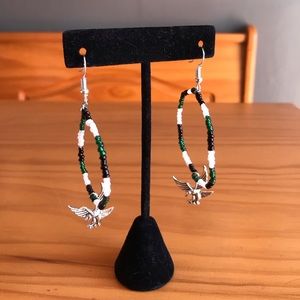 Silver Eagle Beaded Hoop Earrings